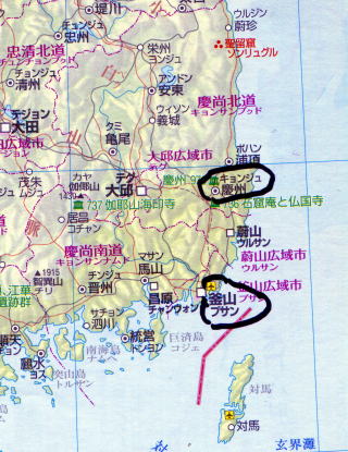 地図：釜山と慶州の位置