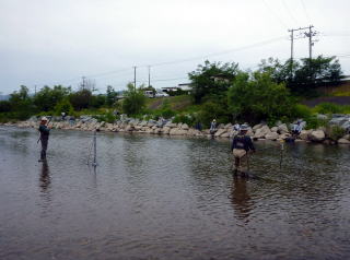 赤石川、第一堰堤の釣り人