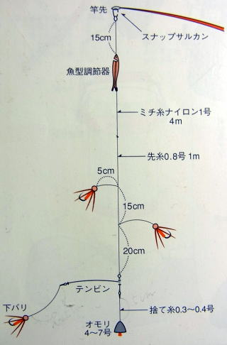 毛バリ釣りの仕掛けの図